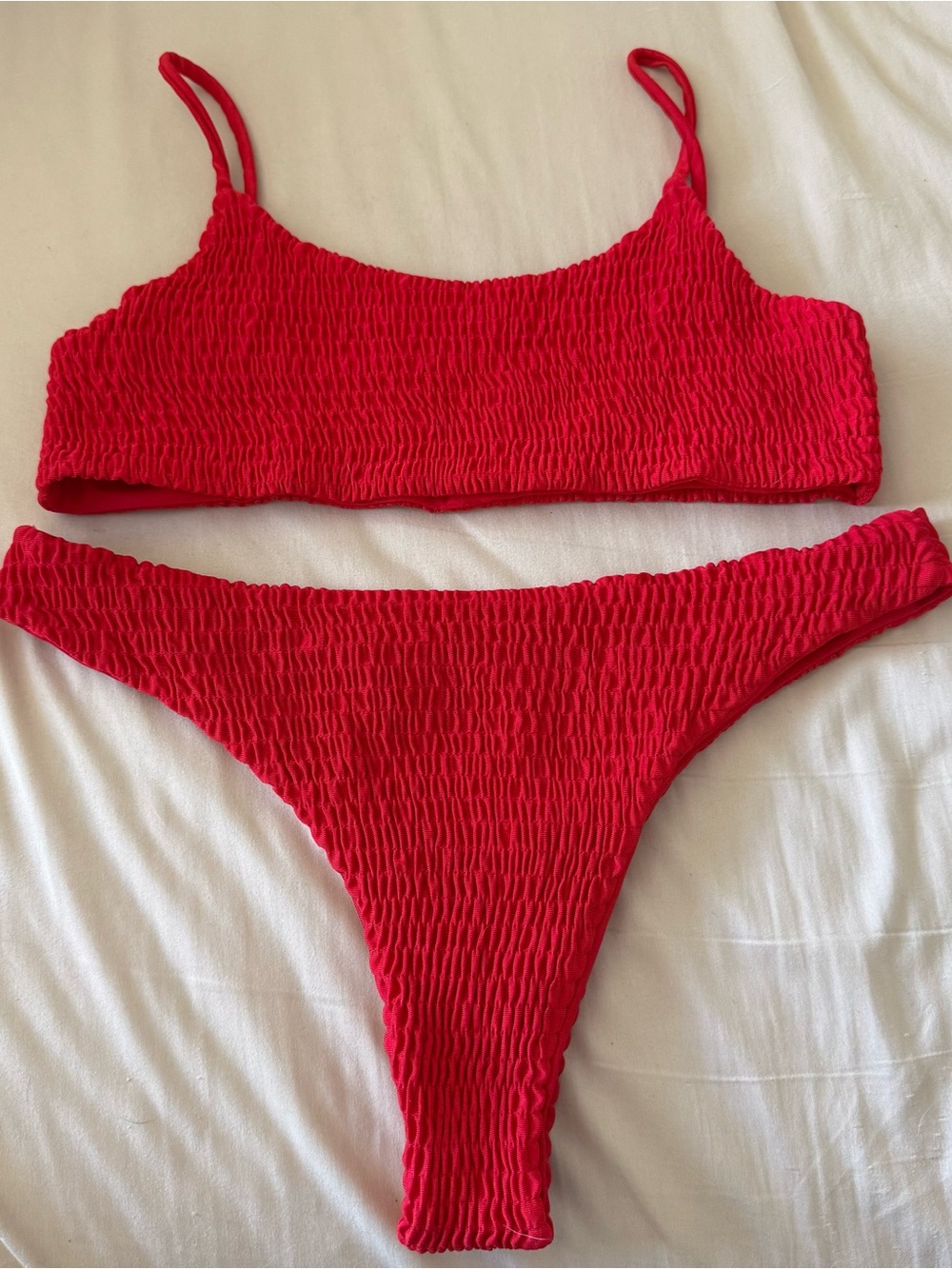 Smocked Red Bikini Set - Sleek Two-Piece Swimwear